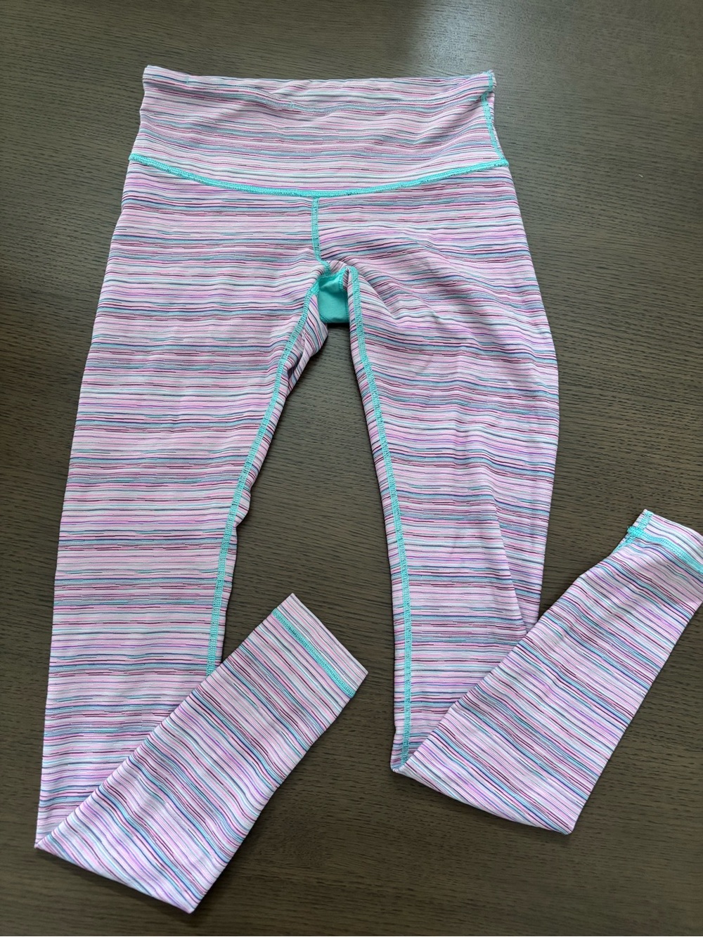 lululemon athletica wunder under Pink and Aqua Striped Leggings